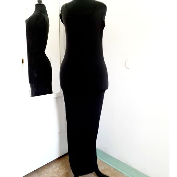 Women's Solid Black Jersey Satin Sleeveless Tank Maxi Dress Small EUC - Picture 3 of 10